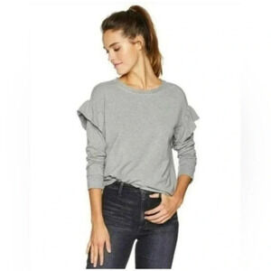 UGG Amara Women's M Gray Crewneck Ruffled 3/4 Sleeve Sweatshirt